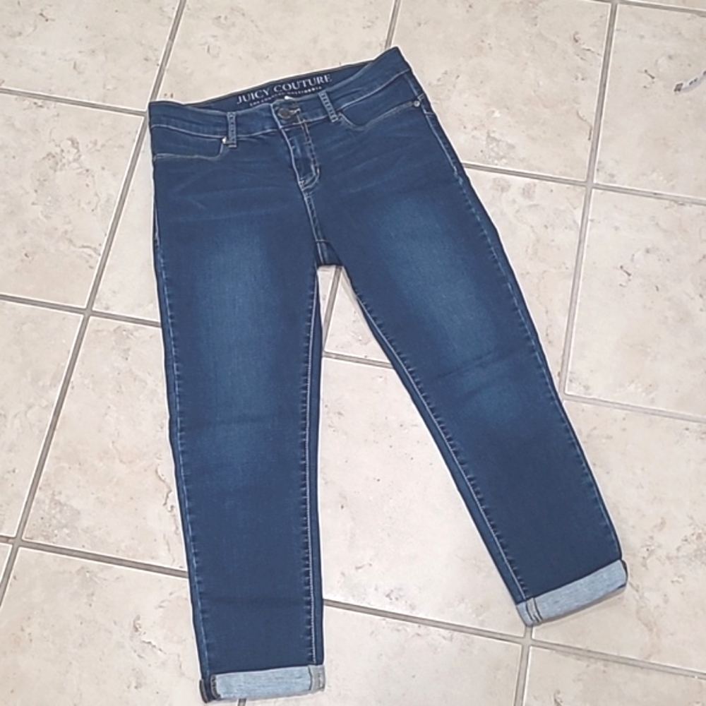 Juicy Couture dark wash Extra Stretchy rolled hem ankle jeans size 6
